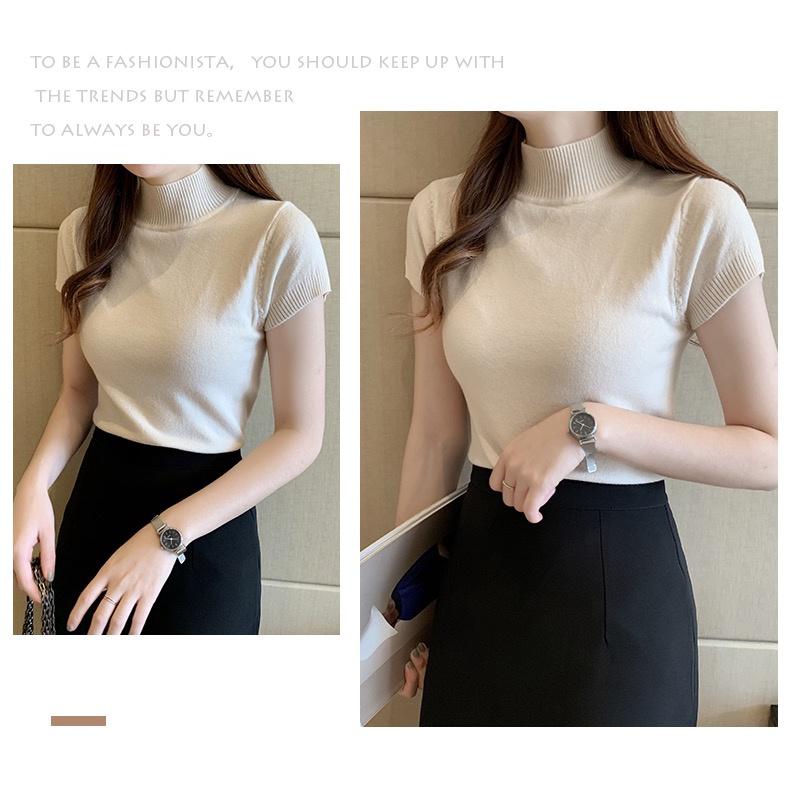 MS404 Áo len cộc tay cao cổ mềm mỏng sang trọng