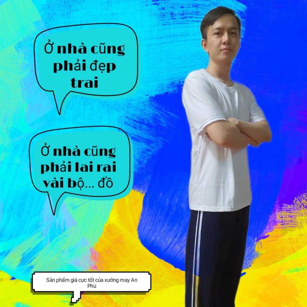 Combo áo thun cotton trắng + quần thể dục mặc nhà, mặc ngủ cho nam từ 40-70kg