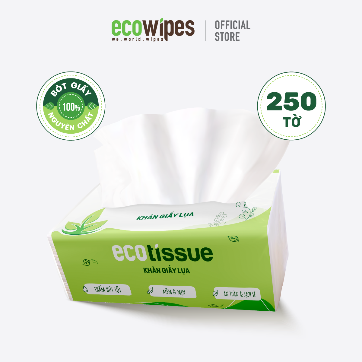 Combo 05 gói khăn giấy lụa khăn giấy ăn rút Ecotissue gói 250 tờ thấm hút tốt mềm mịn an toàn sạch sẽ