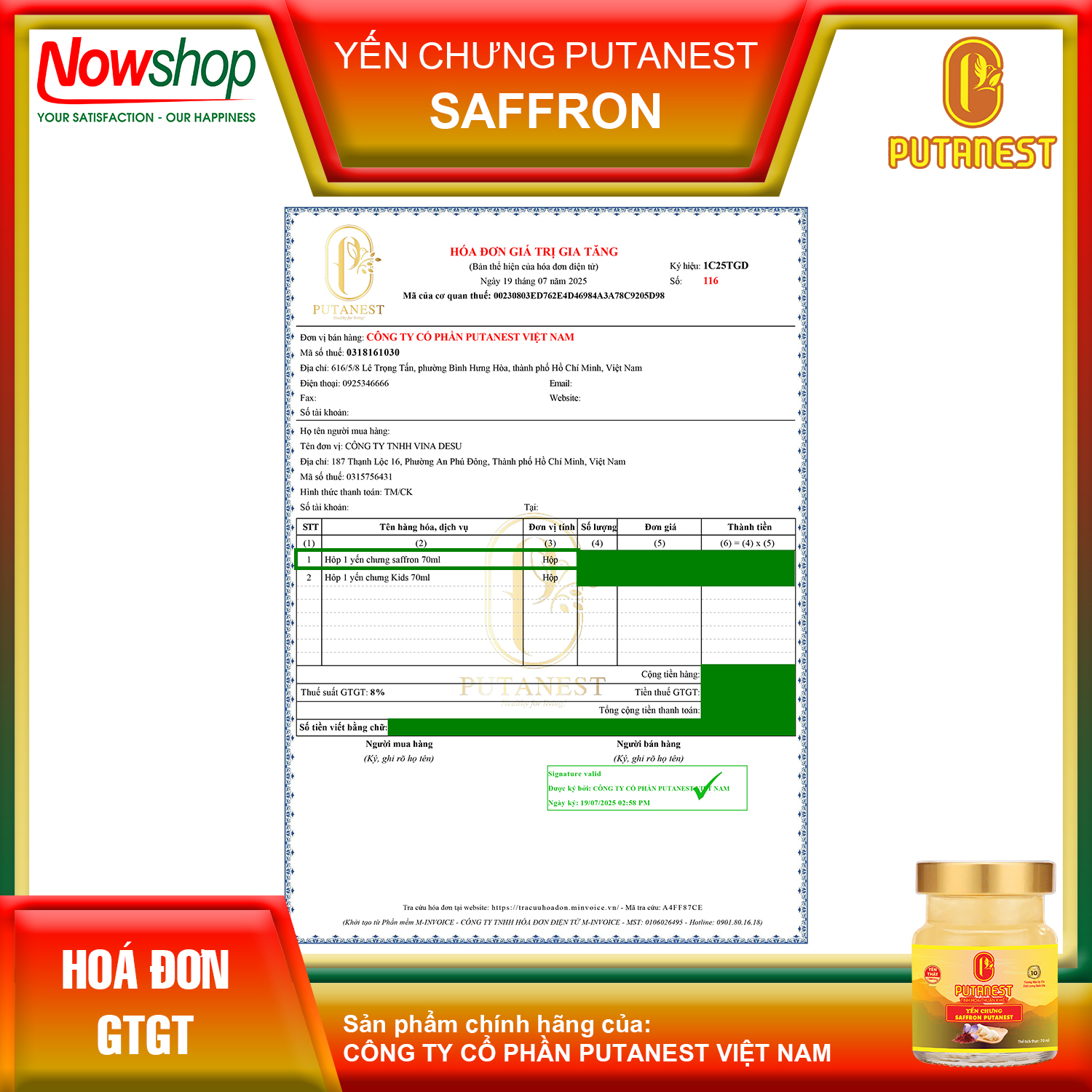 Yến chưng Saffron PUTANEST hộp quà tặng cao cấp 12 hũ 70ml bổ dưỡng đẹp da ngừa lão hoá