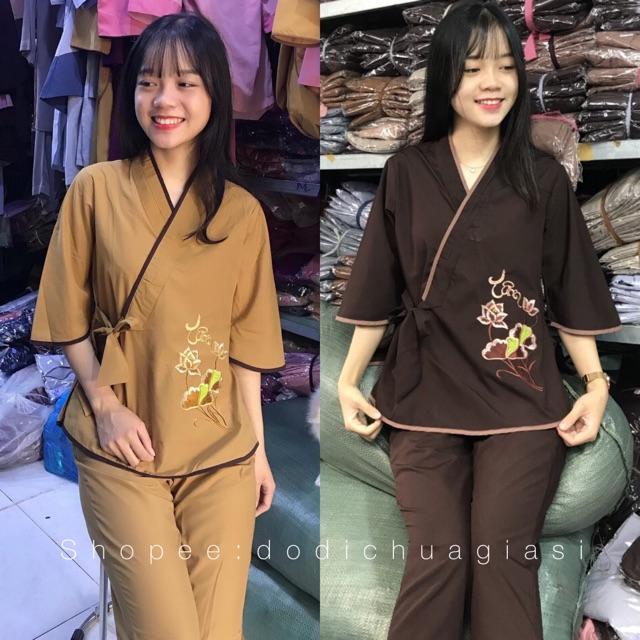 Đồ Lam Đi Chùa # Nhật Nơ Hoa Thêu # Đồ Bộ # Quần Áo # Nữ # Vải Mát