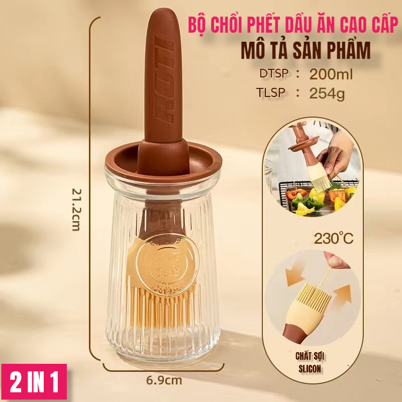 Chổi quét dầu bơ kèm lọ thủy tinh đựng dầu dùng cho làm bánh, nướng BBQ đầu phết silicone