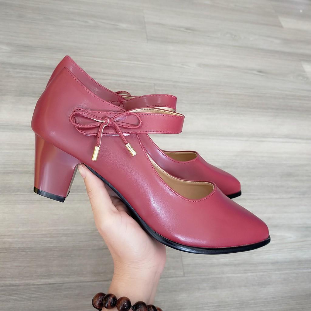 Giày quai dán gót trụ cao cấp ROSATA RO330 cao 5p mũi nhọn - đen, đỏ, kem - HÀNG VIỆT NAM - BKSTORE