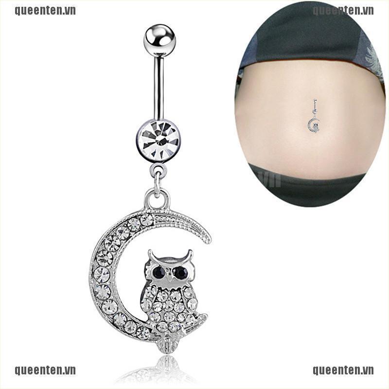 Elegant White Moon Owl Pendant Navel Piercing Women Belly Button Ring Piercing Jewelry QUVN