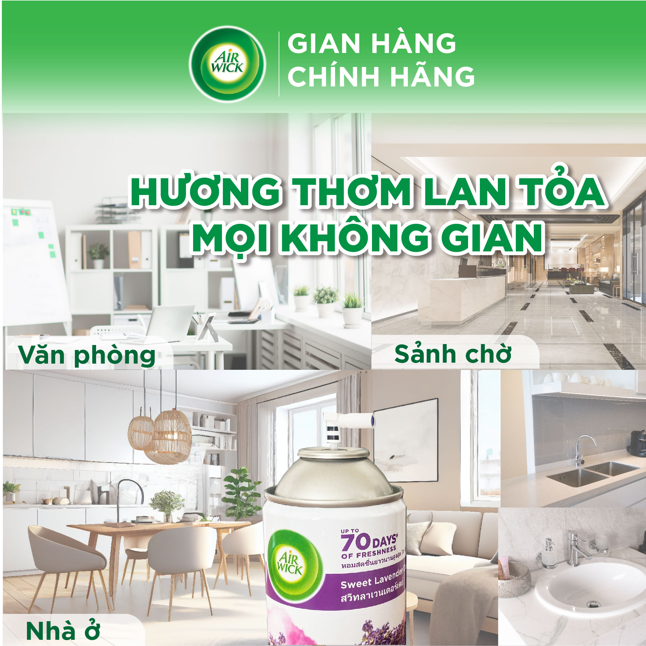 Bộ máy xịt thơm phòng tự động AIRWICK hương Lavender và Lõi Sweet Lavender, tinh dầu thiên nhiên, khử mùi hiệu quả 24/7