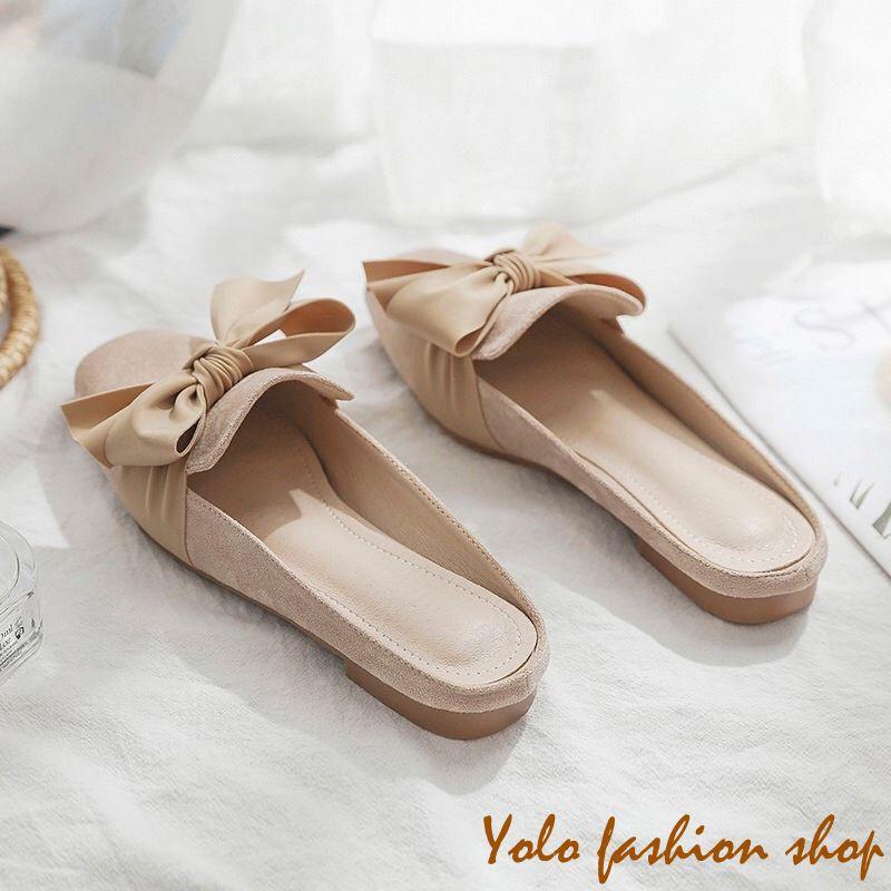 Giày lười slip on nữ kiểu dáng đơn giản thắt nơ xinh xắn -GL17