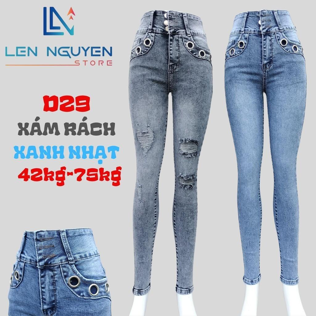 D29_ quần dài jean nữ thiết kế lưng Cao 2 nút ,dài 95-96cm kiểu khoeng túi, quần bò lưng cao, vải jean cao cấp, co giãn thoải mái size 27-35 Pants Denim Women