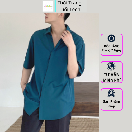 Áo Sơ Mi Rộng Tay Ngắn OVERSIZE Giấu Nút Form Rộng UNISEX Nam Nữ Vải Lụa Mềm Mát Ít Nhăn - SMN01