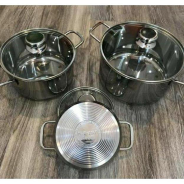 Bộ 3 nồi inox 3 đáy vung kính