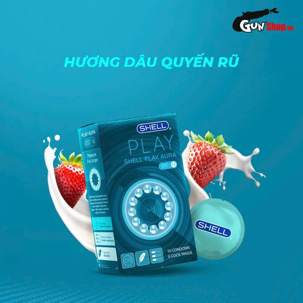 Bao cao su Shell Play Aura - Tổng hợp 6 tính năng - Hộp 10 cái + 1 Play Box Aura