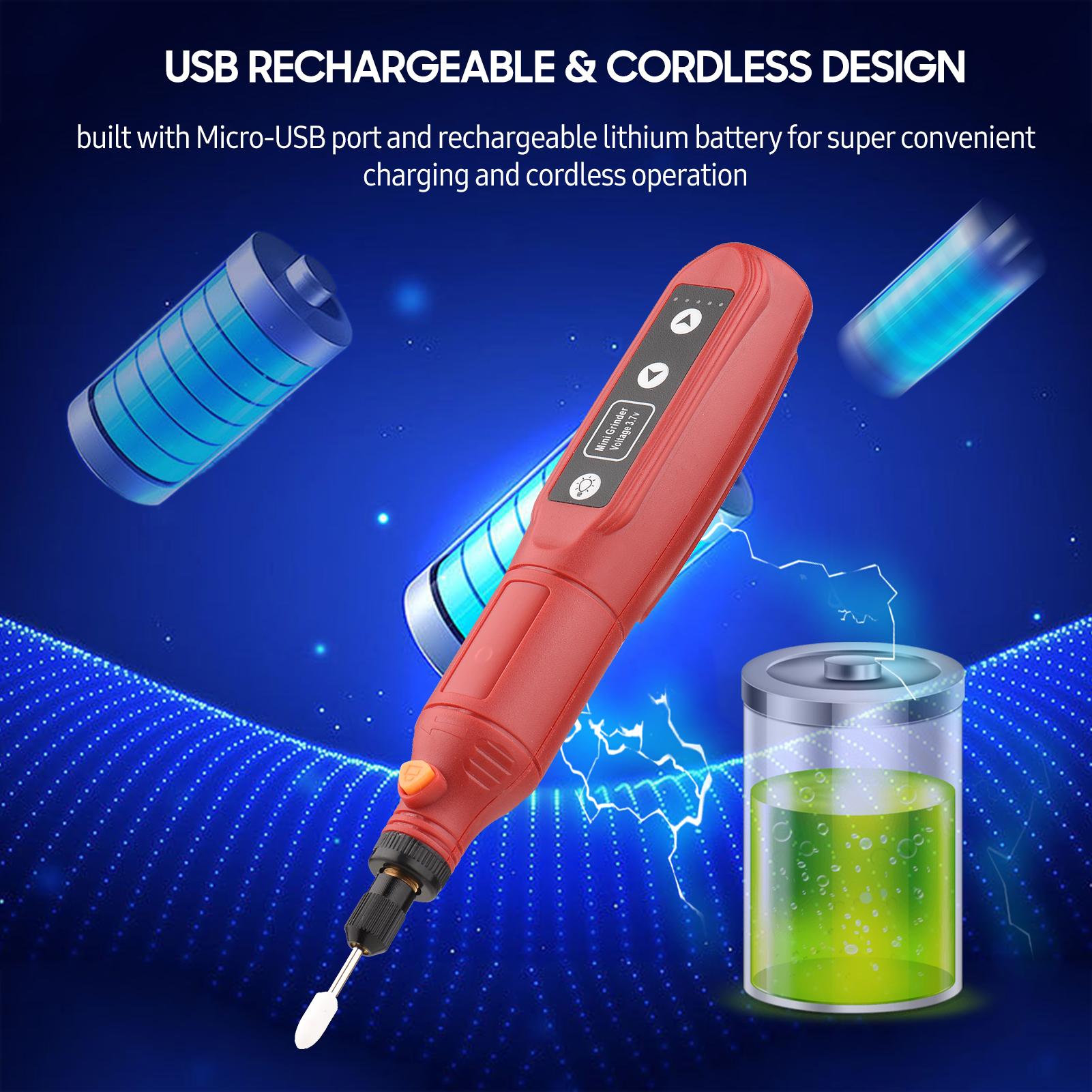 5-Speed Adjustment Mini Electric Grinder Tool Set USB Charging Grinding Machine 2000mAh Rechargeable Handheld Rotary Tool Set with Li-ion Battery USB Charger for Jade Carving Wood Punching Metal Grinding Polishing