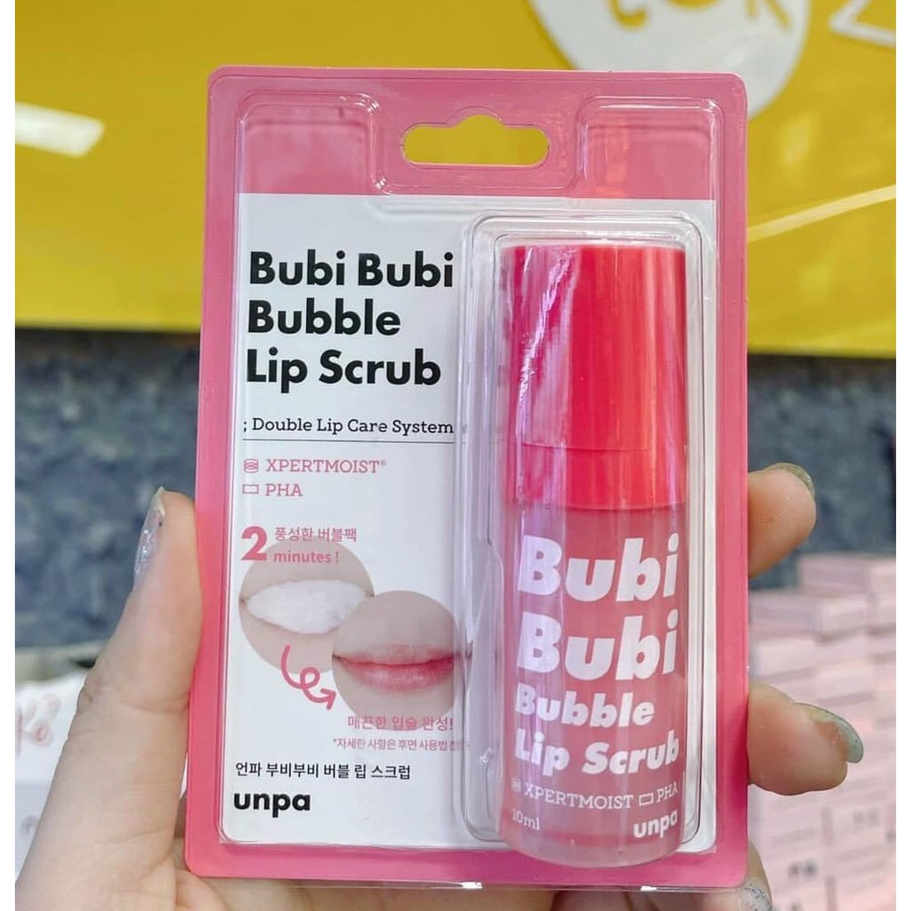 Tẩy Da Chết Sủi Bọt Thải Độc Môi Bubi Bubi  Bubble Lip Scrub unpa- gel làm mềm và hồng môi 10ml