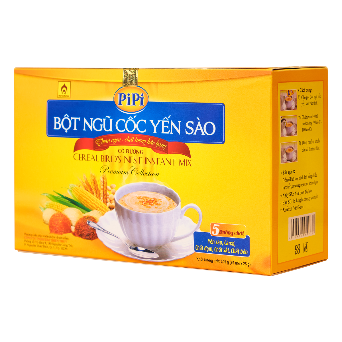 Thùng 24 hộp Bột Ngũ Cốc Yến Sào PiPi - Nhà Yến Nha Trang - Hộp 20 Gói - Bột Ngũ Cốc Ăn Kiêng Giảm Cân - Bột Ngũ Cốc Dinh Dưỡng - Hàng Chính Hãng