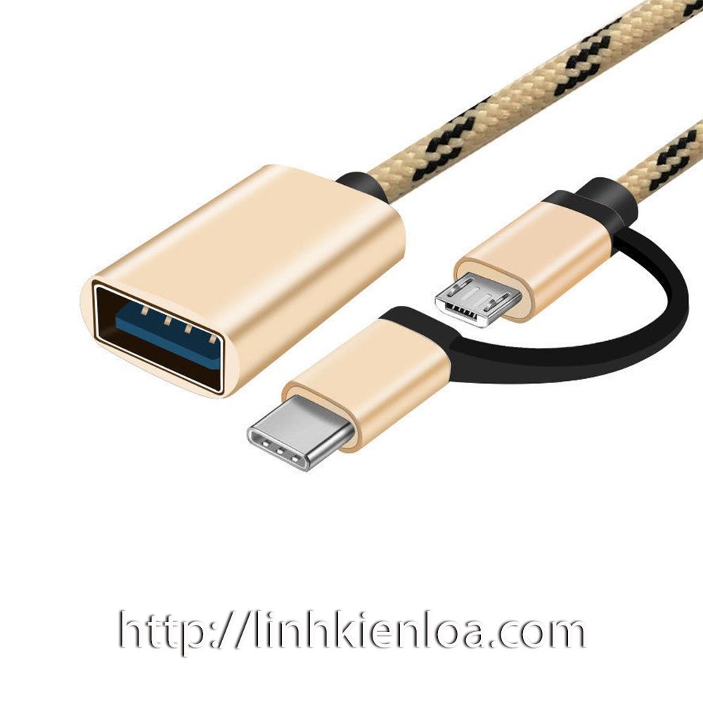 Cáp chuyển OTG - Chuyển từ cổng USB Type-C + Micro USB ra USB 3.0
