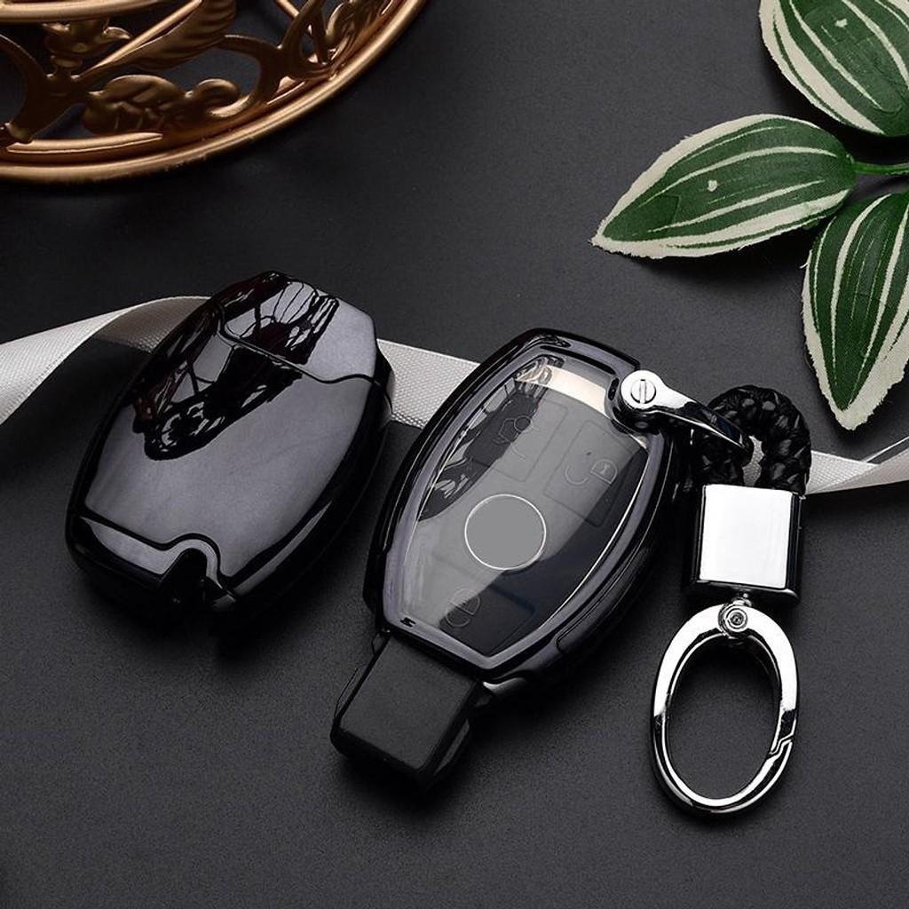 Ốp, bọc chìa khóa silicon màu tráng gương bảo vệ chìa khóa cho xe Mercedes…kèm móc đeo Inox