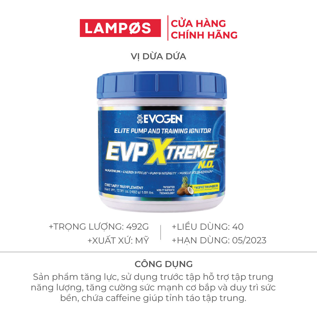 Evogen EVP-Extreme, Pre-Workout Hỗ Trợ Tỉnh Táo, Tập Trung Năng Lượng Trước Tập, Sức Mạnh, Sức Bền, Hộp 40 Lần Dùng