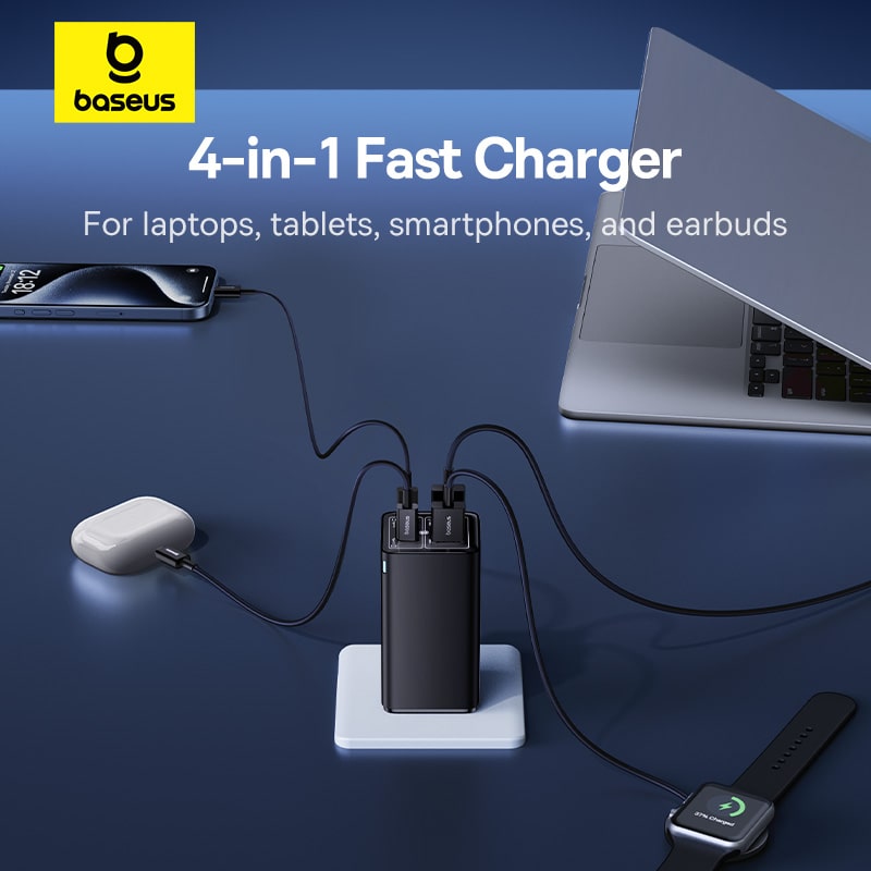 Cốc Sạc Nhanh OS-Baseus GaN6 Pro Fast Charger 2C+2U 100W (Chân dẹp US, Kèm cáp C to C 100W, 1m) (Hàng chính hãng)