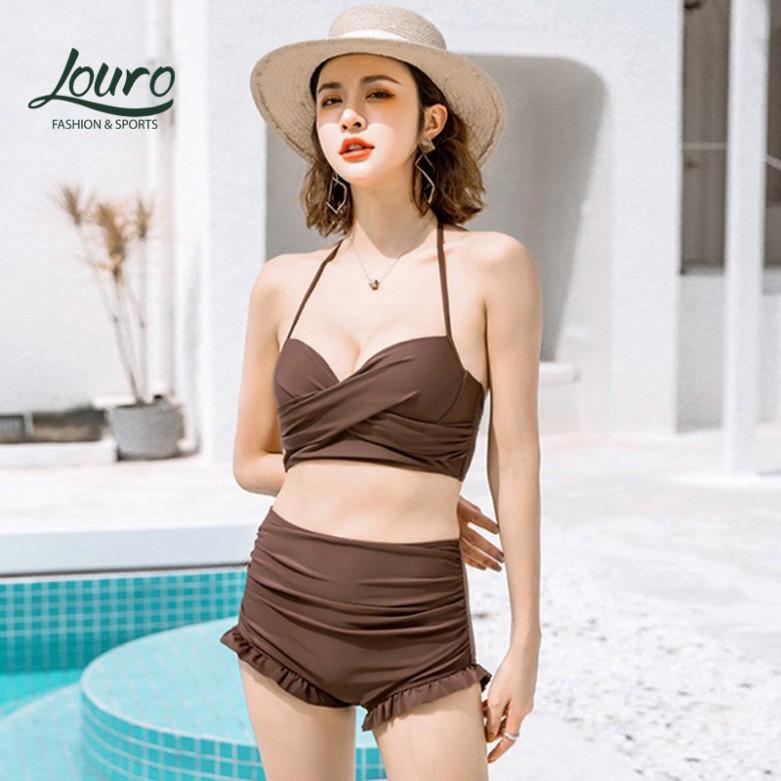Sét bikini 2 mảnh và áo choàng đi biển Louro, mẫu quần áo tắm nữ trẻ, phong cách đồ bơi hàn quốc - SW04