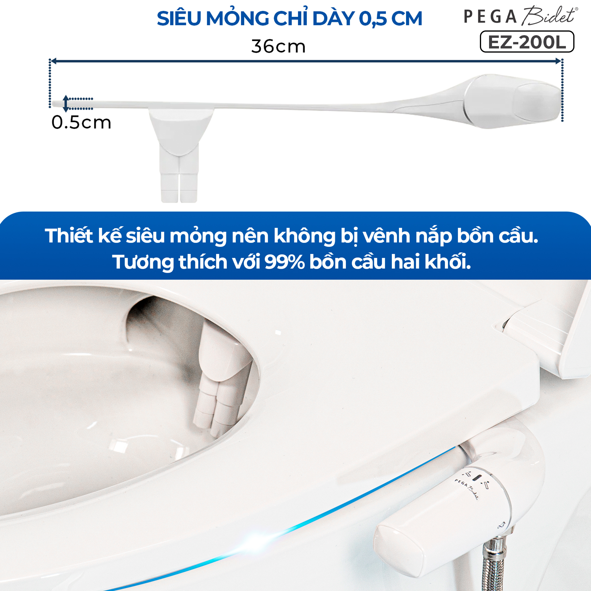 Vòi Xịt Rửa Vệ Sinh Thông Minh PEGA Bidet EZ-200X gắn bồn cầu, Không Dùng Điện, Công Nghệ Mới Siêu Mỏng, 2 Vòi Rửa có Vòi Chuyên Dụng Cho Nữ, Dễ Lắp Đặt, Rất cần cho Trẻ Em, Người Già, Phụ Nữ Mang Thai - Thương Hiệu Mỹ