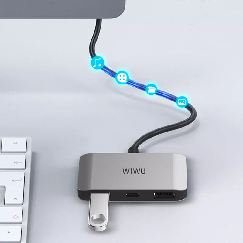 Hub chia cổng Type-C đa năng 3 in 1 hỗ trợ sạc nhanh 100W hiệu Wiwu Alpha C2H cho Macbook / iPad Pro cổng Type-C / Laptop Type C thunderbolt 3 / điện thoại (1 cổng sạc nhanh Type-C PD 3.0, 1 cổng USB 3.0,  cổng HDMI chuẩn 4k) - hàng nhập khẩu