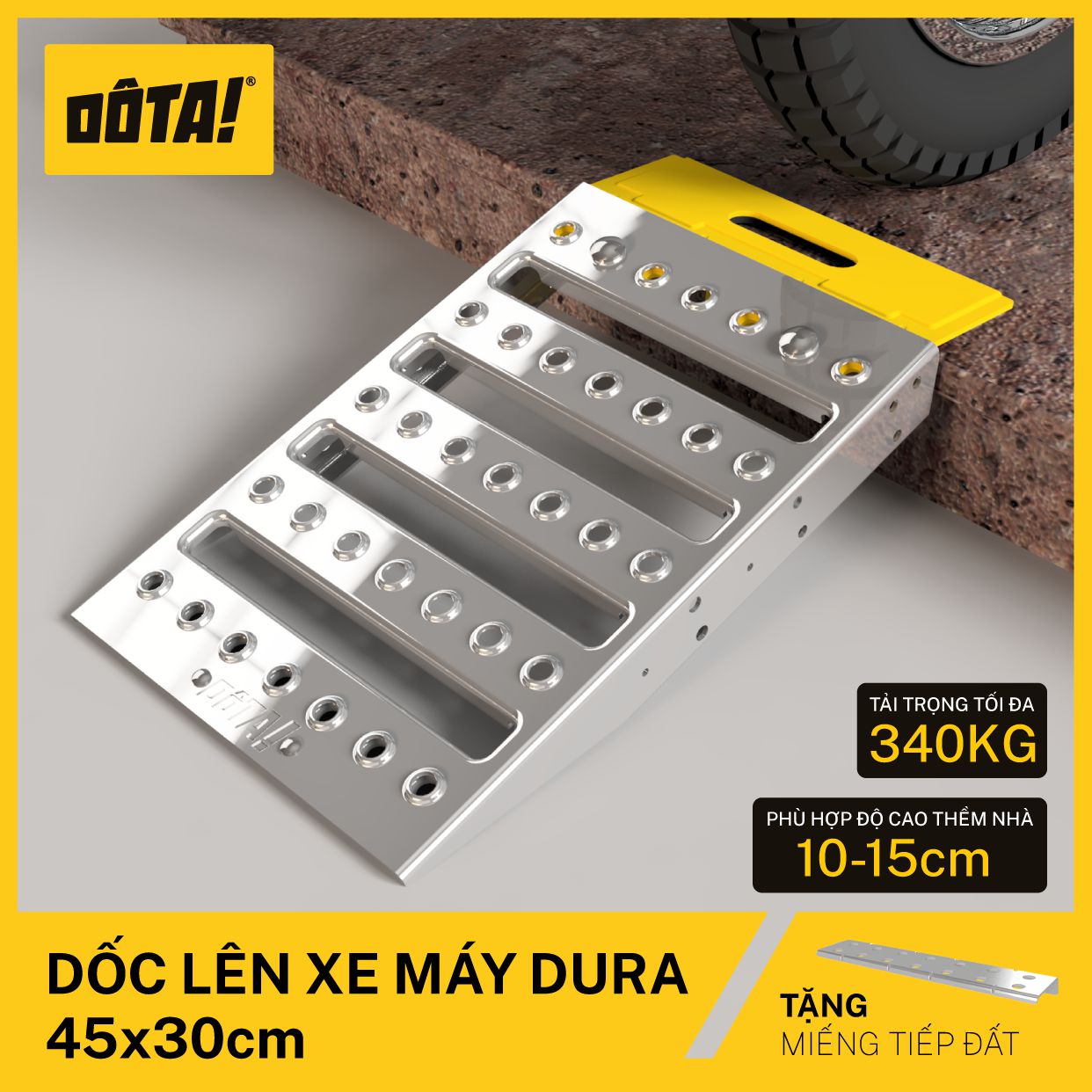 Dốc Lên Xe Máy (Cầu Dắt Xe Máy) DÔTA DURA 45x30CM (Tặng miếng Tiếp đất)