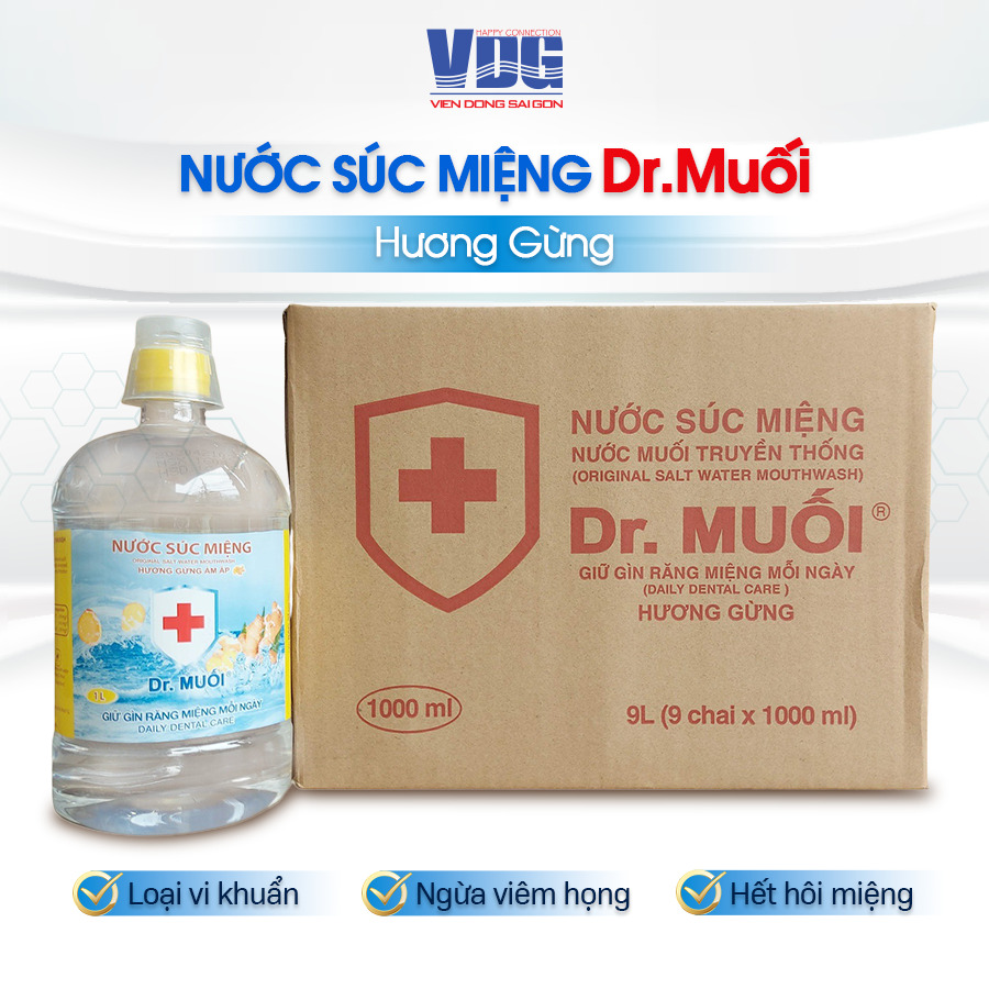 1 Thùng 9 chai Nước súc miệng Dr. Muối hương Gừng ấm áp