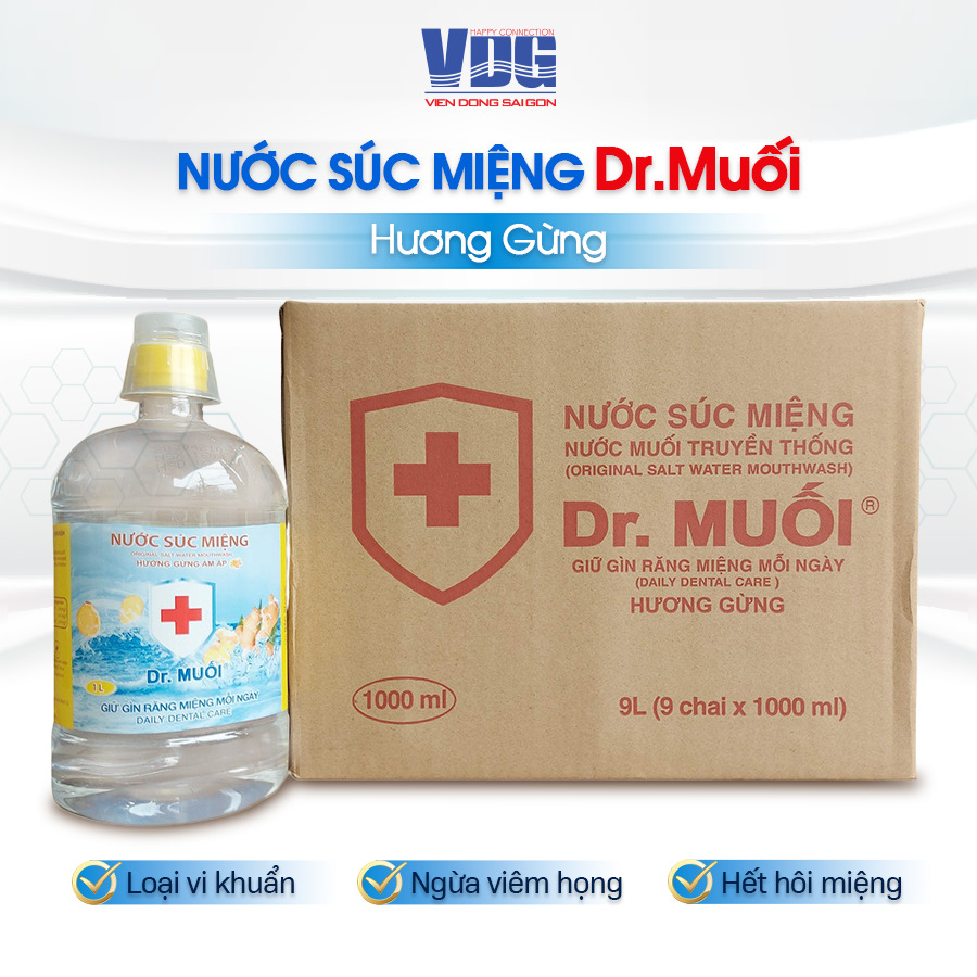 1 Thùng 9 chai Nước súc miệng Dr. Muối hương Gừng ấm áp (1000ml)