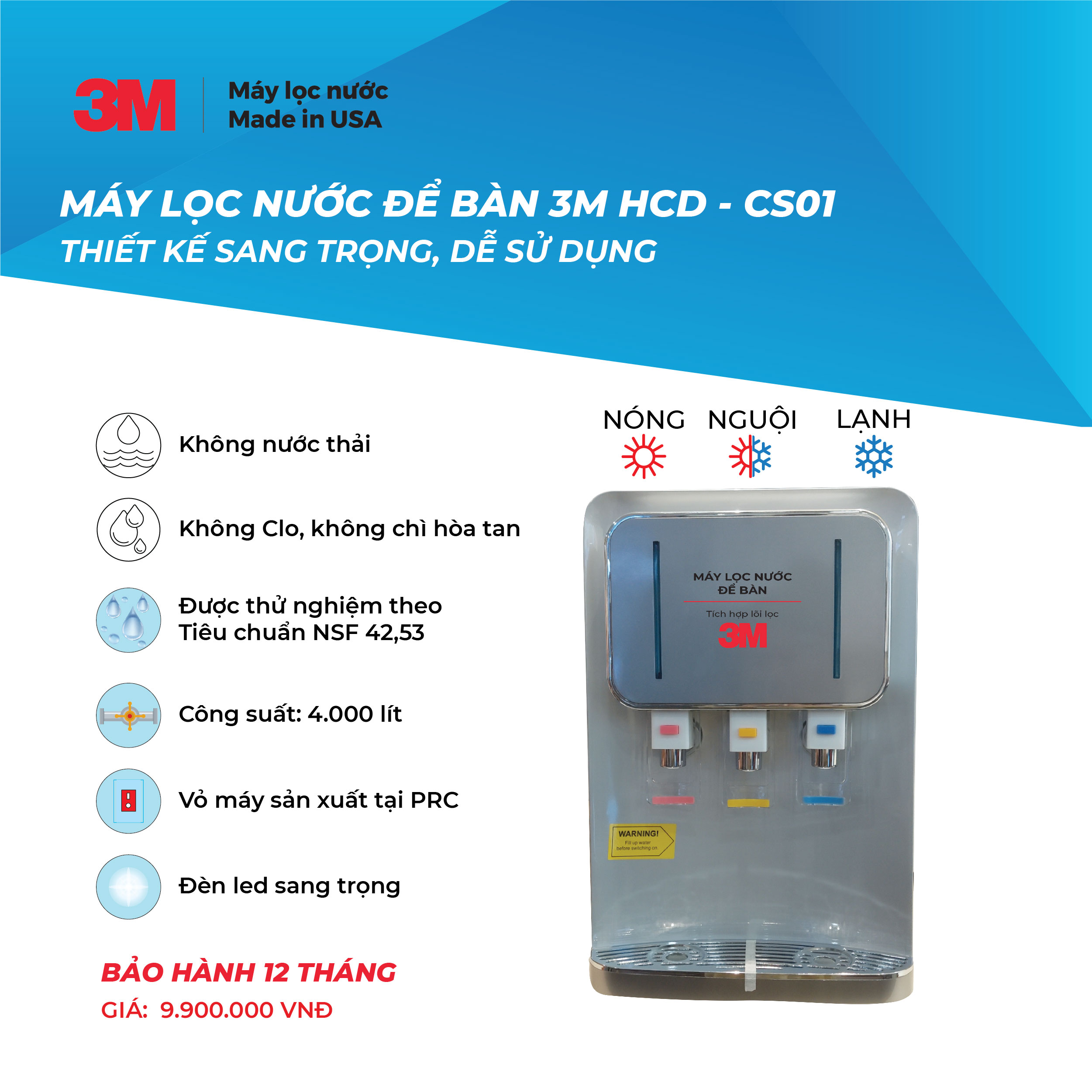 Máy Lọc Nước Nóng Lạnh Để Bàn 3M HCD-CS01 (Hàng chính hãng)