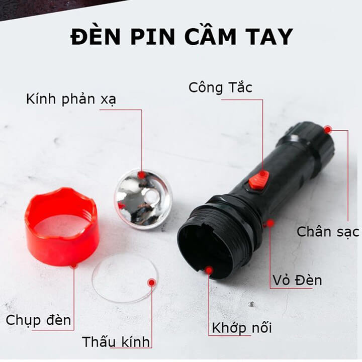 Đèn pin cầm tay siêu sáng chiếu xa 2 chế độ, pin trâu 400mah, đèn led cầm tay cao cấp