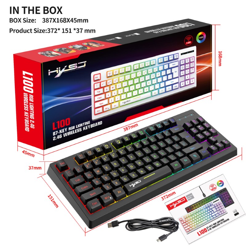 Bàn Phím không dây Led Gaming RGB L100 Black