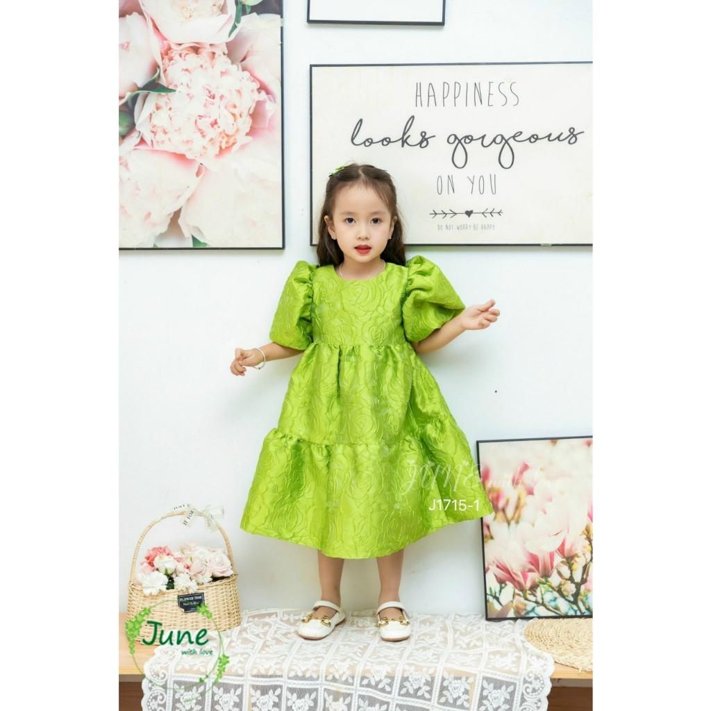 Đầm babydoll hoa hồng cho bé gái tay phồng phong cách Hàn Quốc từ 12-35kg chất vải mềm mát