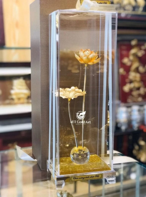Chậu sen dát vàng MT Gold Art- Hàng chính hãng, trang trí nhà cửa, quà tặng dành cho sếp, đối tác, khách hàng