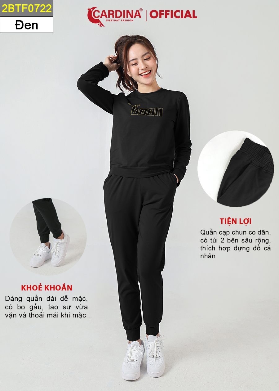 Đồ Bộ Nữ Thu Đông CARDINA Chất Cotton Cao Cấp In Chữ Quần Dài Áo Dài Kiểu Dáng Thể Thao 2BTF07