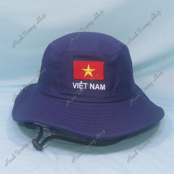 Nón tai bèo nón lính nam thêu Lá Cờ Việt Nam size đầu 60cm, có lỗ thông gió bên hông nón - Xanh Đen