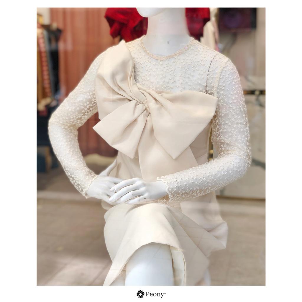 Váy nữ taffeta cao cấp phối ren sang trọng, tạo khối 3D nơ phần ngực điệu đà Peony - TRACIE DRESS