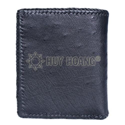 Bóp nam Huy Hoàng da đà điểu da bụng kiểu đứng đan viền màu đen - HP2459