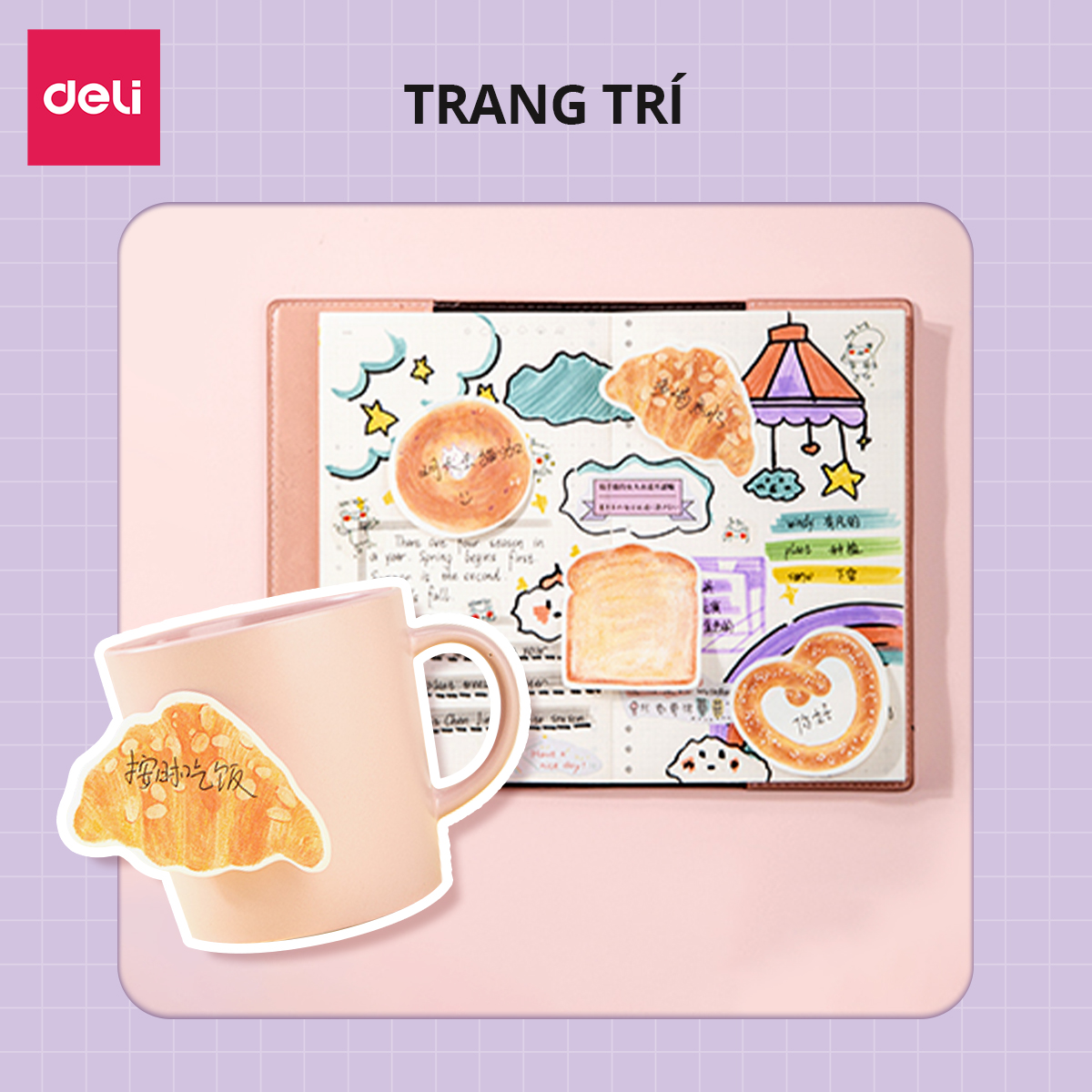 Set 30 Giấy Note Ghi Chú, Giấy Nhớ Bánh Ngọt Dễ Thương Deli - Sticky Notes Trang Trí Chất Lượng Cao Keo Dính Chắc