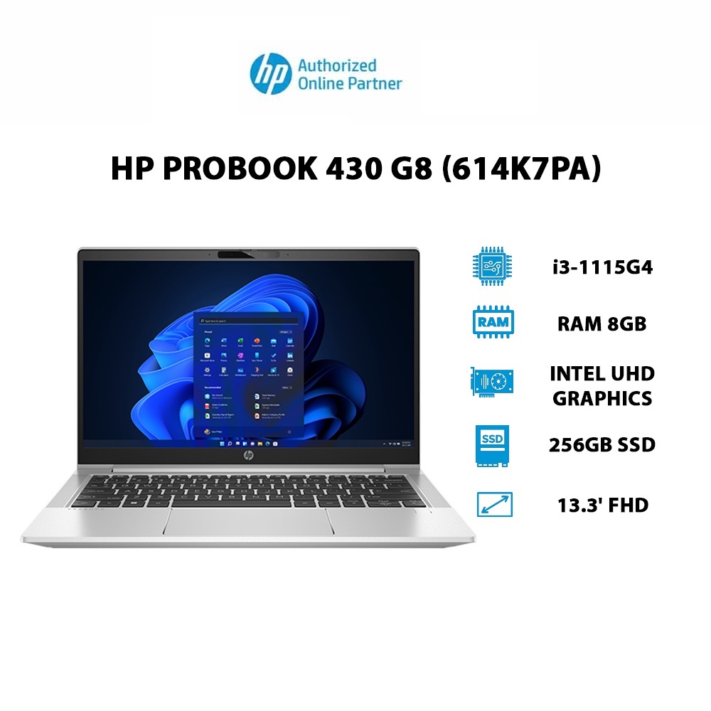 Laptop HP ProBook 430 G8 614K7PA)(i3-1115G4|8GB |256GB|Intel UHD Graphics|13.3' HD) Hàng chính hãng