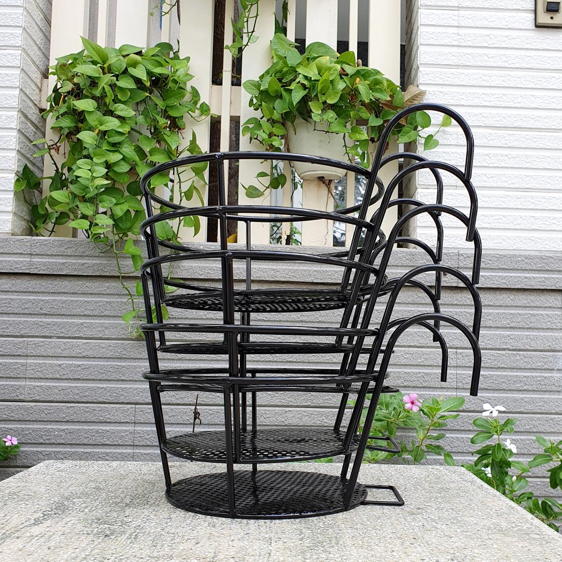 Combo 05 móc tròn treo hoa bằng sắt đặc sơn tĩnh điện có lưới đỡ chậu 22cm