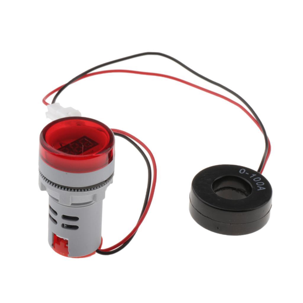 22mm AC 0-100A Ammeter Current Meter LED Digital Display Cylindrical Red