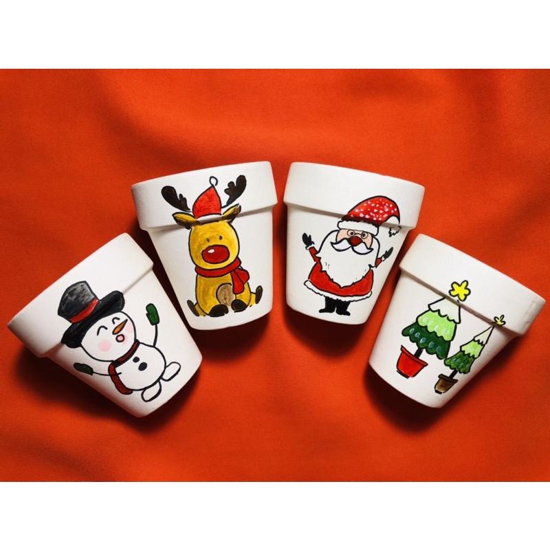 Combo 4 chậu đất nung vẽ tay