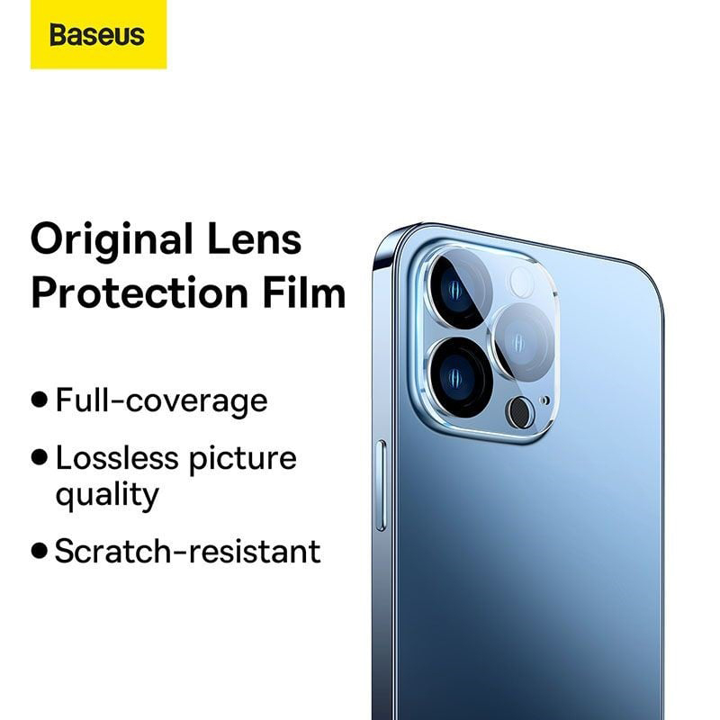 (Mua 1 tặng 1) Miếng dán kính cường lực bảo vệ camera cho iPhone 14 Pro / 14 Pro Max hiệu Baseus Full-coverage Lens mang lại khả năng quay video 8K (độ cứng 9H, mỏng 0.3mm, tặng kèm khung tự dán tại nhà) - Hàng nhập khẩu