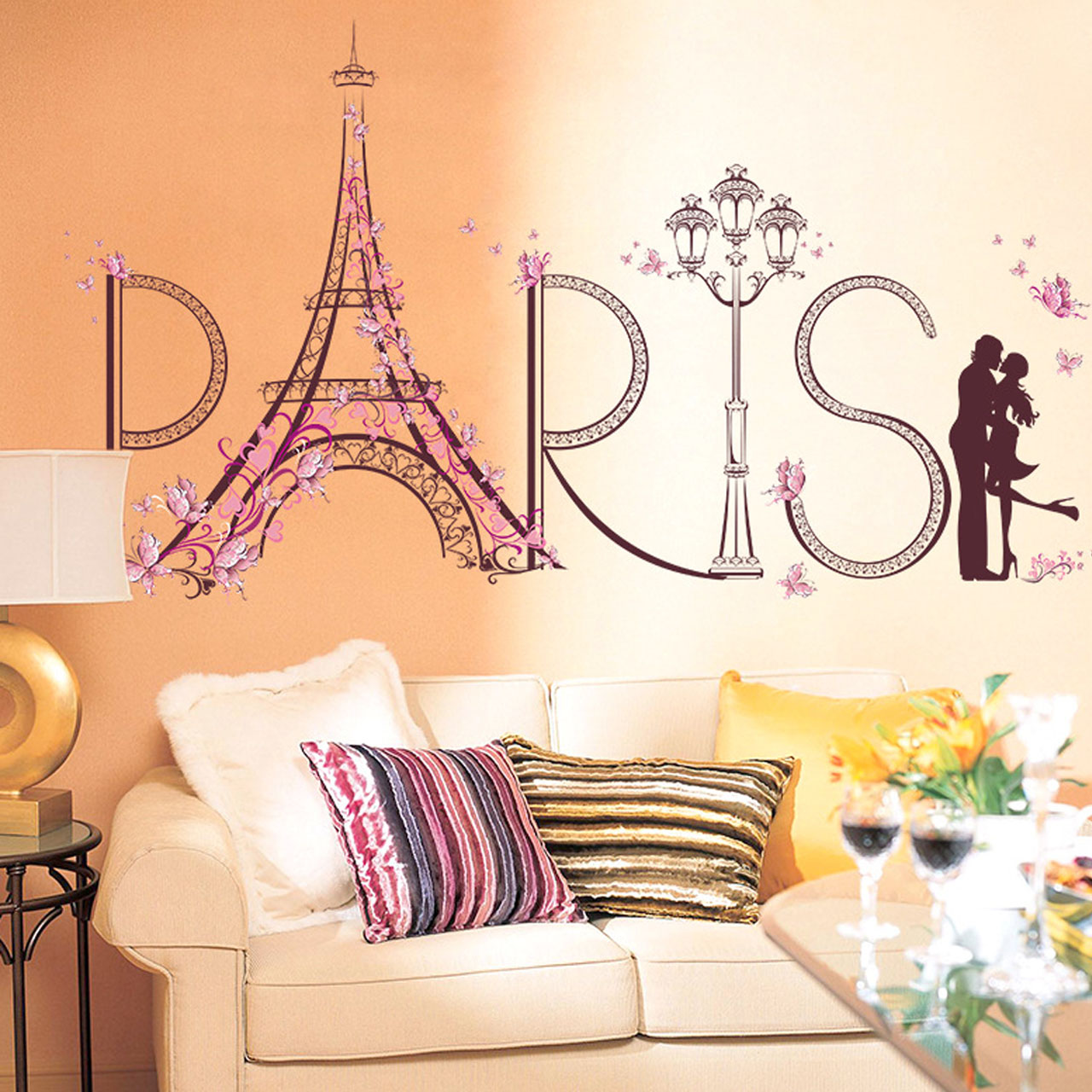 Decal dán tường trang trí phòng khách, phòng cưới- Tháp paris tình yêu-mã sp SK9007