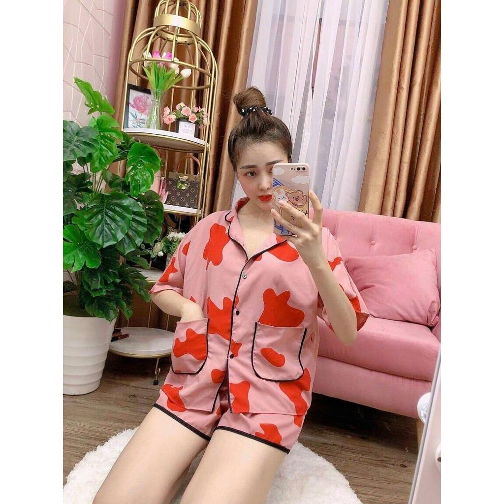 Bộ pijama kate mềm,hình sữa bò, tay cánh dơi, áo from rộng