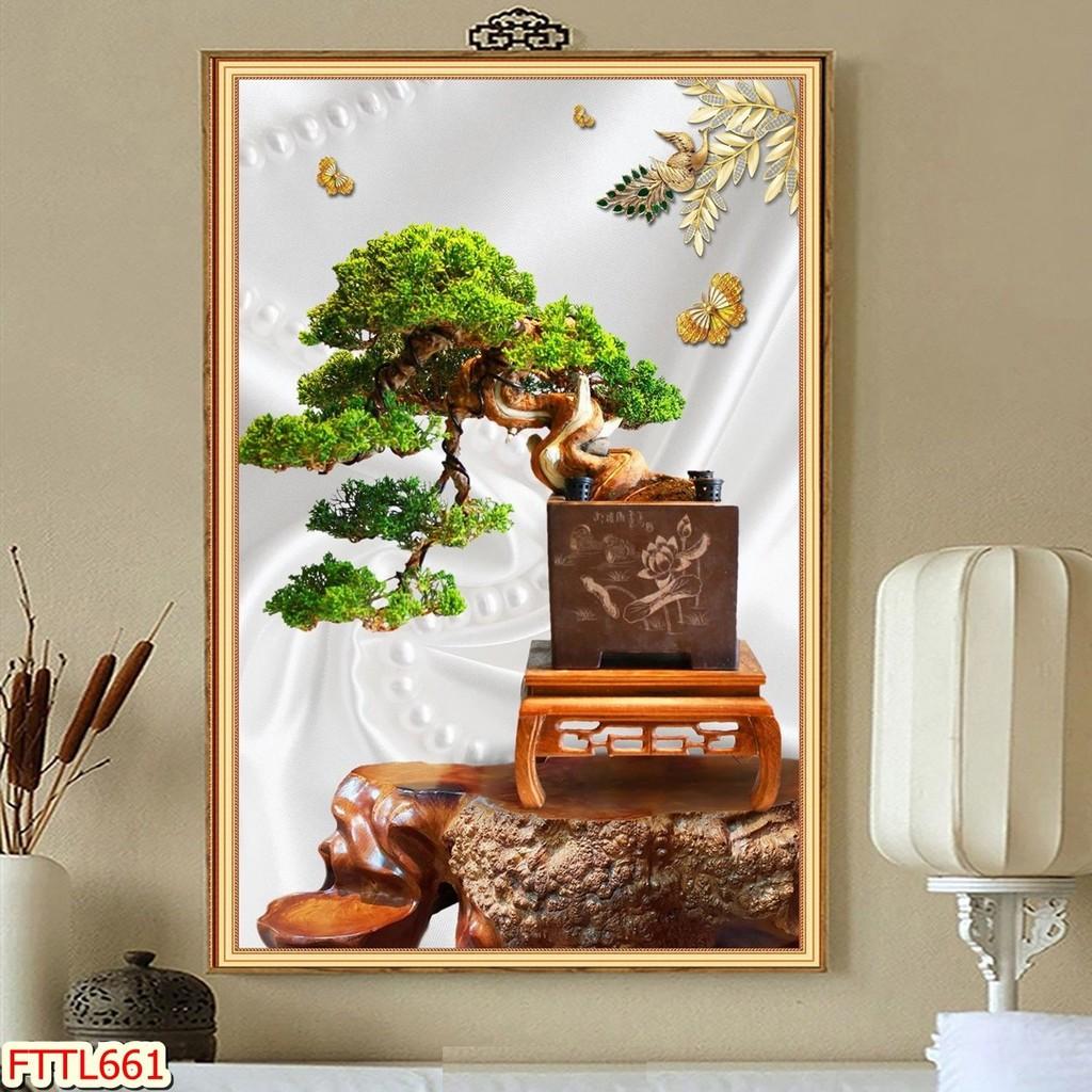 Tranh dán tường Tranh tết Tranh thư pháp Chậu Bonsai - hoa mai 35, Tranh dán tường 3d hiện đại