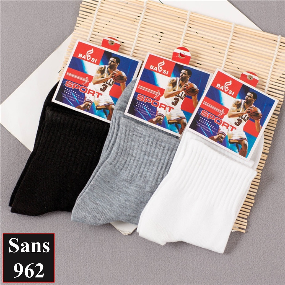 Tất vớ nam cổ cao trơn Sans962 basic cotton xịn mỏng mát thoáng khí khử mùi đen trắng xám thời trang công sở