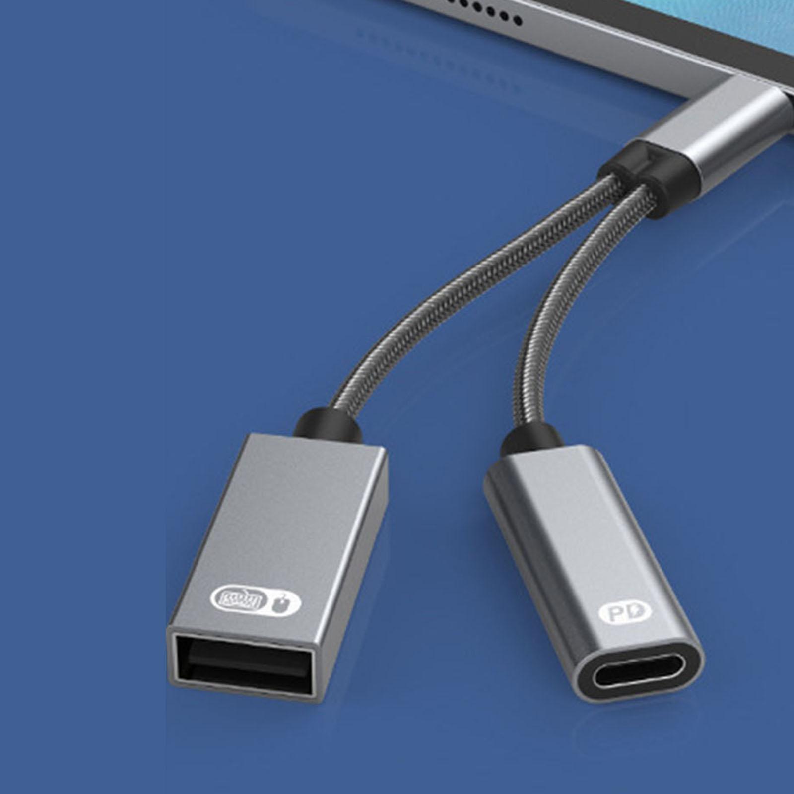USB C OTG Adapter with Fast Charging PD 60W 2 in 1 Usb-C Splitter for Smartphone