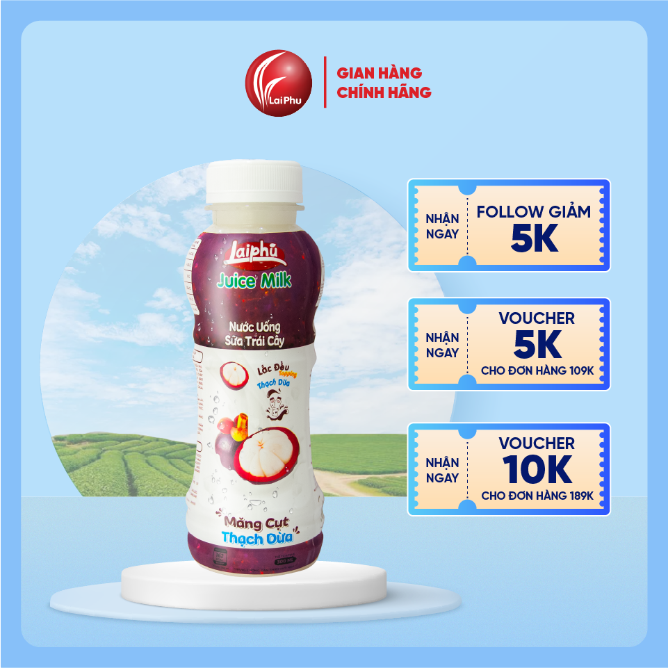 Sữa Trái Cây Măng Cụt Thạch Dừa Lai Phú Chai 300ml - Lốc 6 Chai