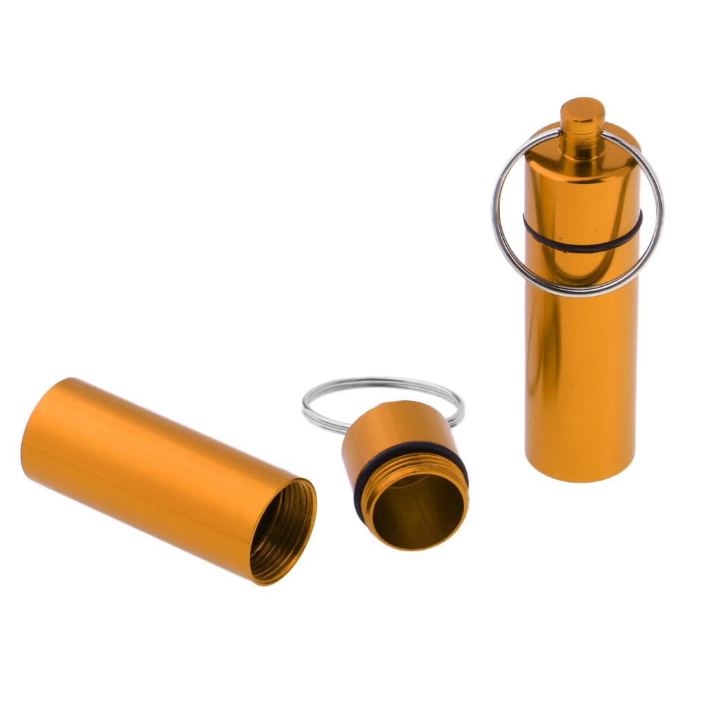 2Pcs Waterproof Aluminum Pill Box Case Bottle Cache Drug Holder Keychain