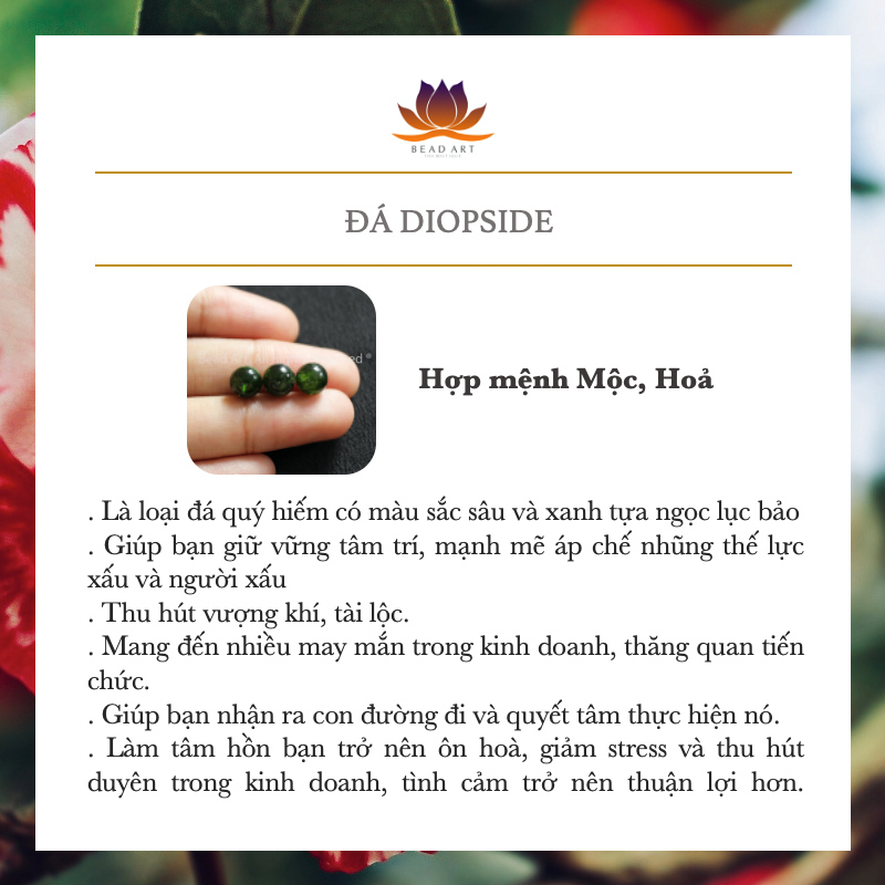 Vòng Tay Thắt Dây Đỏ Handmade Đá Diopside Tự Nhiên, Vòng Tay Phong Thuỷ, Chuỗi Hạt, Trang Sức, Mộc, Hoả - Bead Art